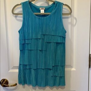 Turquoise Asymmetrical Layered Sleeveless Blouse.